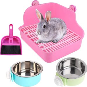 PINVNBY Rabbit Litter Box for Cage Bunny Corner Litter Bedding Box Small Animal Litter Pan Hanging Pet Bowls Cage Potty Trainer Pet Toilet for Rabbit Bunny Guinea Pigs Small Animals (Pink)