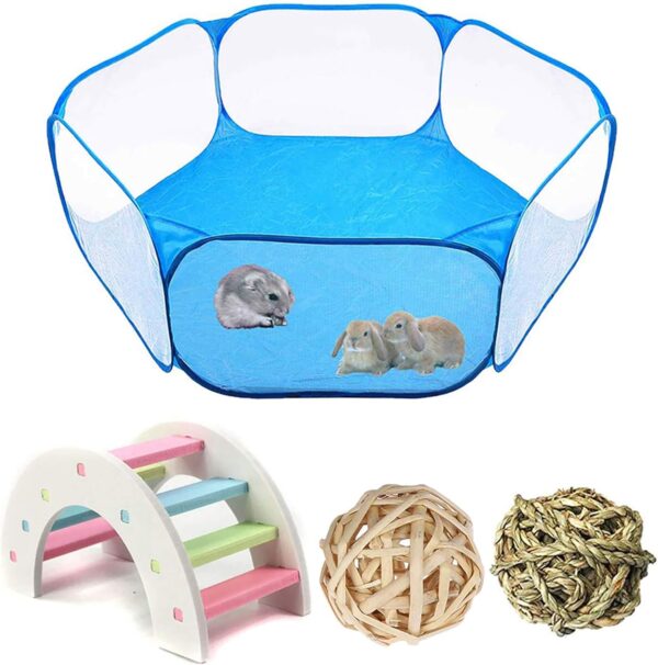 PINVNBY Small Animals Tent Portable Pet Cage Outdoor Sports Fence Hamster Rainbow Bridge Rat Chew Toy ball for Guinea Pig Rabbits Chinchillas Hedgehogs