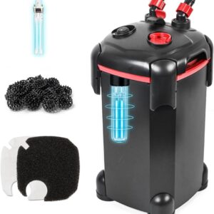 PONDFORSE 265GPH Canister Filter, 3-Stage External Aquarium Filter with 9W UV Sterilizer Ultra-Quiet Water Cleaning Machine with Free Media for Fish Tanks and Aquariums Up to 75 Gallons (265GPH)