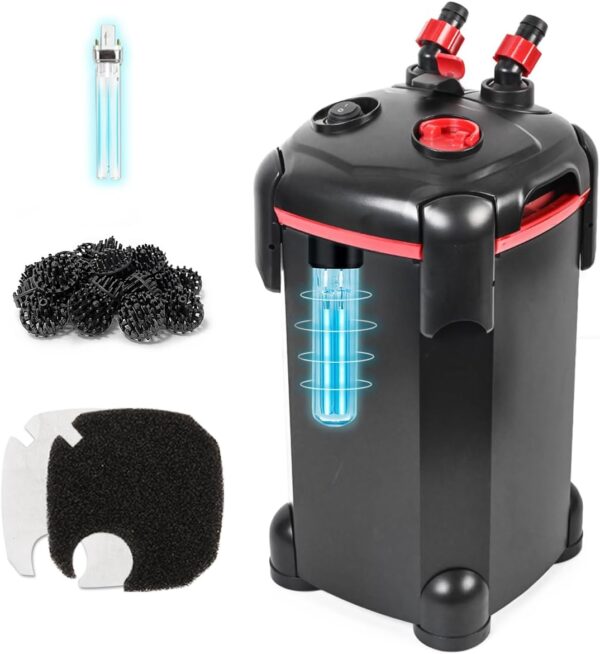 PONDFORSE 265GPH Canister Filter, 3-Stage External Aquarium Filter with 9W UV Sterilizer Ultra-Quiet Water Cleaning Machine with Free Media for Fish Tanks and Aquariums Up to 75 Gallons (265GPH)