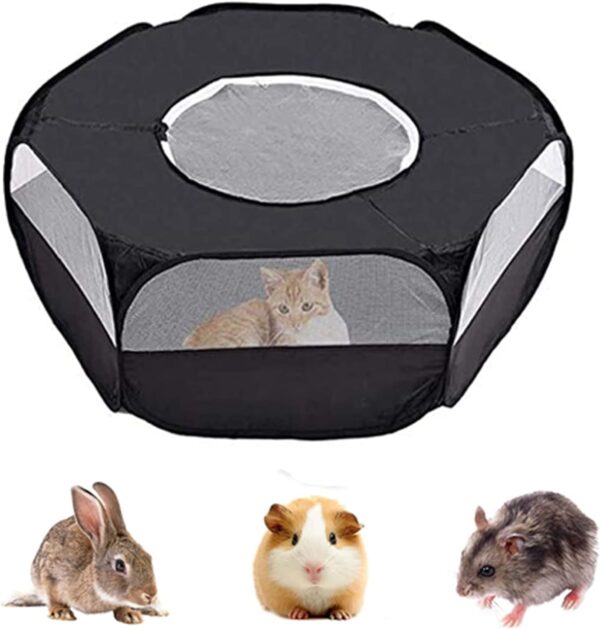 Small Animal Cage, Pet Playpen, Play Tent, Indoor/Outdoor Bed Fence, Portable Playpen for Hamster, Chinchilla, Bearded Dragon and Hedgehog (Cover -BLK)