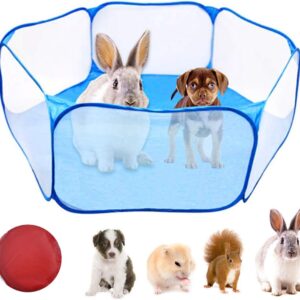 Small Animal Playpen, Hamster Guinea Pig playpen, Breathable Pet Playpen Portable Reptiles Cage Foldable Pop-Up Exercise Fence Outdoor Indoor Pet Tent for Rabbits, Chinchillas Hedgehogs, Blue