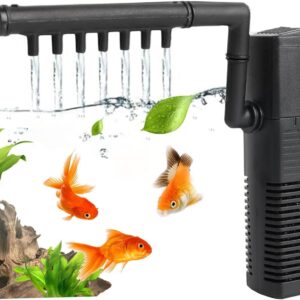 TAIGUKOKO Fish Tank Filter, 3 in 1 Fish Tank Submersible Pump, Silent Design with Spray Rod, 5W built-in Filter Pump, with oxygenation function, suitable for Small Aquariums/Fish Tanks/Turtle Tanks