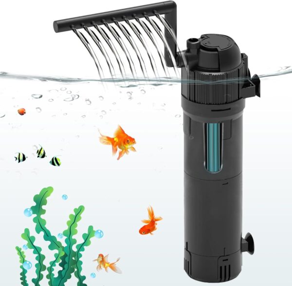 Zjyufy Internal Fish Tank Filter,Aquarium Filter with UV, Flow Rate and Direction Adjustable, Small Fish Tank Filter With Timer Water Purify Supply, Filter Pump For 80-200l Aquariums