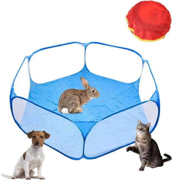 huahuo Pet Cage Tent Hamster Playpen Small Animals Playpen Exercise Fence Waterproof Breathable Indoor Zipper Cover Portable（Blue）